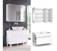 Vicco Meubles Bain Sola, Blanc, 100 cm, composé d’Un Miroir de Salle de Bain et d’Un Meuble sous-lavabo