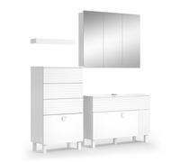 Meubles bain Sola 3 pièces, avec armoire centrale Blanc Vicco