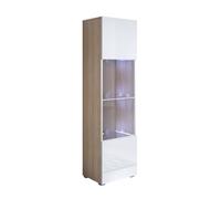 Meubles Bonitos Armoire vitrée Luke V6 en mélaminé brillant avec pieds standard, couleurs chêne et blanc, 40 x 167 x 29 cm (l x H x P)
