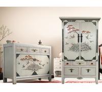 Meubles chinois Combinaison Set 2 pièces Asia Vintage Sideboard Commode Armoire Armoire de mariage Buffet oriental asiatique entièrement monté