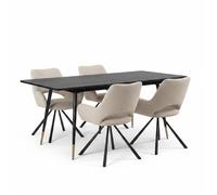 MEUBLES COSY Ensemble de salle à manger comprenant une table extensible et 4 fauteuil en tissu beige