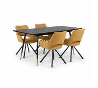 MEUBLES COSY Ensemble de salle à manger comprenant une table extensible et 4 fauteuil en tissu jaune