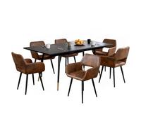 MEUBLES COSY Ensemble de salle à manger comprenant une table extensible et 6 chaises avec accoudoirs en suédine marron