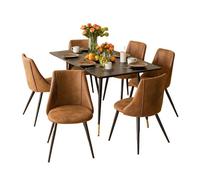 MEUBLES COSY Ensemble de salle à manger comprenant une table extensible et 6 chaises industrielles en suédine