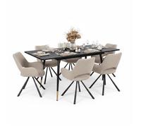 MEUBLES COSY Ensemble de salle à manger comprenant une table extensible et 6 fauteuil en tissu beige