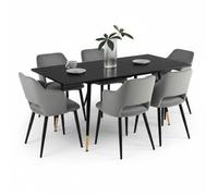 MEUBLES COSY Ensemble de salle à manger comprenant une table extensible et 6 fauteuils avec accoudoirs en tissu gris