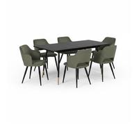 MEUBLES COSY Ensemble de salle à manger comprenant une table extensible et 6 fauteuils avec accoudoirs en tissu vert