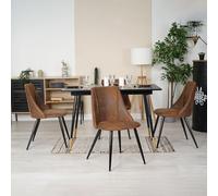 Meubles Cosy Ensemble Table à Manger Extensible avec 4 Chaises en Suédine, Style Industriel, Design Élégant et Confortable, Noir + Or + Marron