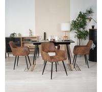Meubles Cosy Ensemble Table à Manger Extensible avec 4 Chaises en Suédine, Style Industriel, Design Élégant et Confortable, Noir + Or + Marron
