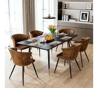 Meubles Cosy Ensemble Table à Manger Extensible avec 6 Chaises en Suédine, Style Industriel, Design Élégant et Confortable, Noir + Or + Marron