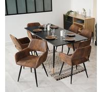 Meubles Cosy Ensemble Table à Manger Extensible avec 6 Chaises en Suédine, Style Industriel, Design Élégant et Confortable, Noir + Or + Marron