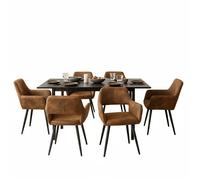 MEUBLES COSY Ensemble table à manger extensible noire avec 6 fauteuils en suédine style scandinave