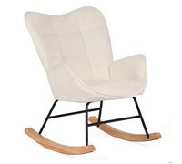 MEUBLES COSY Fauteuil à bascule allaitement scandinave avec accoudoirs en chenille blanche à surpiqûres - KANAS