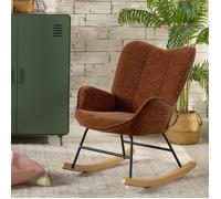 MEUBLES COSY Fauteuil à bascule allaitement scandinave avec accoudoirs en chenille rouge brique à surpiqûres - KANAS