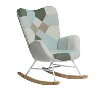 MEUBLES COSY Fauteuil à bascule allaitement scandinave avec accoudoirs en tissu patchwork aqua capitonné - EPPING