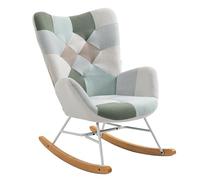 Meubles Cosy Fauteuil à Bascule Allaitement Scandinave Rocking Chaise Loisir et Repos en Tissu Patchwork avec Pieds en Massif Bois Métal pour Salon, Chambre, Patchwork, 69x85x97cm