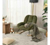 Meubles Cosy Fauteuil à Bascule Scandinave, Rocking Chair en Tissu Chenille, Chaise à Bascule Allaitement, pour Salon Chambre, Pieds en Bois d’Hévéa, Vert