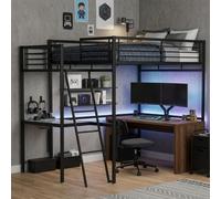 Meubles Cosy Lit Mezzanine 2 Places 140x190cm avec Bureau, Noir | Cadre de Lit Double, avec Échelle et Barrière de Sécurité, en Verre et métal, pour Adulte Enfant, Chambre Studio
