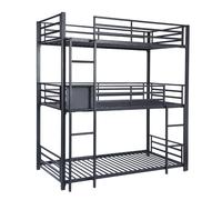 MEUBLES COSY Lit superposé 3 places et 3 étages en métal noir avec échelle 90x190cm (matelas non inclus) - TRIO