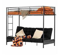 MEUBLES COSY Lit superposé 90x190cm avec banquette convertible canapé et sommier à lattes en métal noir(matelas non inclus)-LIBERTY