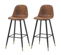 MEUBLES COSY Lot de 2 Chaises de Bar Hautes - Siège en Tissu en Daim Marron, Pieds en Métal Noir et Doré