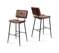 MEUBLES COSY Lot de 2 Tabourets de Bar Chaises Haute avec Dossier et Repose-Pied Simili cuir en Marron Style Rétro vintage