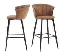 MEUBLES COSY Lot de 2 tabourets de bar industriels avec accoudoirs et dossier en suédine, pieds en métal noir - DONCIC BAR