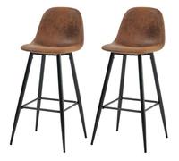 MEUBLES COSY Lot de 2 tabourets de bar industriels avec dossier en suédine, pieds en métal noir - CHARLTON BAR
