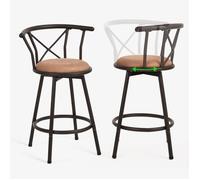MEUBLE COSY Lot de 2 Chaises de Bar pivotant sur 360°, Tabourets Hauts Vintage, avec Dossier et Repose-Pieds, Siège de 63 cm de Haut, Style Industriel, Marron Rustique et Noir