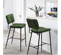 MEUBLES COSY Lot de 2 Tabourets de Bar Scandinave Tissu Vert,Chaises Haute avec Dossier et Repose-Pied,Hauteur d'assise 74 cm