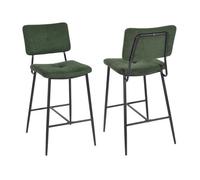 MEUBLES COSY Lot de 2 Tabourets de Bar Scandinave Tissu Vert,Chaises Haute avec Dossier et Repose-Pied,Hauteur d'assise 69 cm