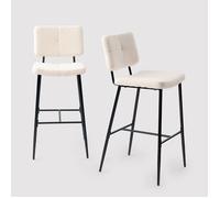 MEUBLES COSY Lot de 2 tabourets de bar scandinaves avec dossier en tissu mouton boulette beige - POMONA BAR