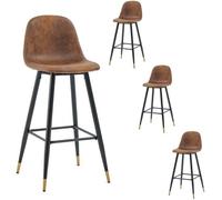 MEUBLES COSY Lot de 4 Chaises de Bar Hautes,Siège en Tissu en Daim Marron,Pieds en Métal Noir et Or,Style Vintage