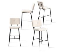 Meubles Cosy Lot de 4 Tabouret de Bar Industriel avec Dossier et Repose-Pieds, Siège Rembourrés de 75 cm de Haut, Chaises Hautes en Bouclette Cadre en métal, Beige