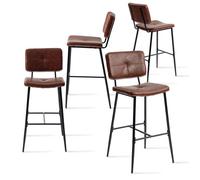 MEUBLES COSY Lot de 4 Tabourets de Bar Chaises Haute avec Dossier et Repose-Pied Simili cuir en Marron Style Rétro vintage