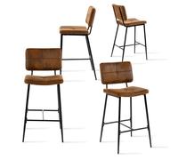 MEUBLES COSY Lot de 4 Tabourets de Bar Chaises Haute avec Dossier et Repose-Pied Tissu en microfibre Marron Rétro vintage