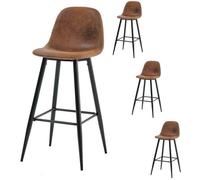 MEUBLES COSY Lot de 4 tabourets de bar industriels avec dossier en suédine - CHARLTON BAR