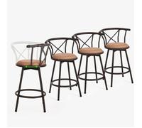 MEUBLES COSY Lot de 4 tabourets de bar industriels pivotants avec dossier en tissu marron - HAILEY 24