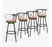 MEUBLES COSY Lot de 4 tabourets de bar industriels pivotants avec dossier en tissu marron - HAILEY 29