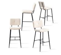 MEUBLES COSY Lot de 4 tabourets de bar scandinaves avec dossier en tissu mouton boulette beige - POMONA BAR
