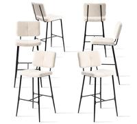 Meubles Cosy Lot de 6 Tabouret de Bar Industriel avec Dossier et Repose-Pieds, Siège Rembourrés de 75 cm de Haut, Chaises Hautes en Bouclette Cadre en métal, Beige
