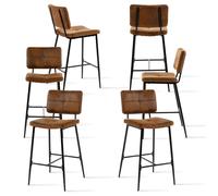 MEUBLES COSY Lot de 6 Tabourets de Bar Chaises Haute avec Dossier et Repose-Pied Tissu en microfibre Marron Rétro vintage