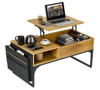 MEUBLES COSY Table basse relevable industrielle avec rangement en bois de chêne et métal noir - ZOLA