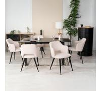 Meubles Cosy Table Salle à Manger Extensible avec 6 Chaises Design Ensemble de 7 Meubles, Cadre en Acier, Noir + Beige