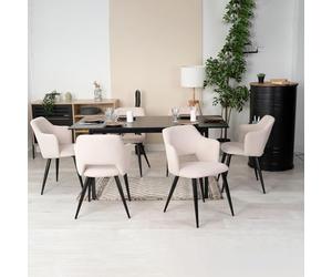 Meubles Cosy Table Salle à Manger Extensible avec 6 Chaises Design Ensemble de 7 Meubles, Cadre en Acier, Noir + Beige