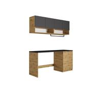 Meubles de buanderie pour machine à laver avec plan de travail - L182 cm - Anthracite et naturel clair - NATAJI