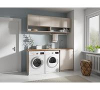 Meubles de buanderie pour machine à laver avec plan de travail - L182 cm - Couleur beige et naturel clair - NATAJI