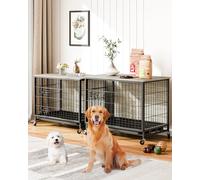 Meubles de Cage pour Chien - 69,1 cm - Double Porte - avec Plateau et Roues Amovibles - Caisse en Bois pour Petits Chiens - Table d'appoint décorative pour Cage pour Chien - Gris Rustique