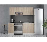 Meubles de cuisine DomoDomo First - Ensemble 5 pièces en chêne Sonoma-white, comprenant un évier de 80 cm, un tiroir de 40 cm, une hotte aspirante de 60 cm, un support mural de 80 cm