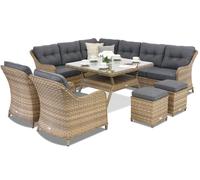 Meubles de jardin en résine tressée Toledo Comida 7 Angular + 2 poufs cappuccino Garden Point